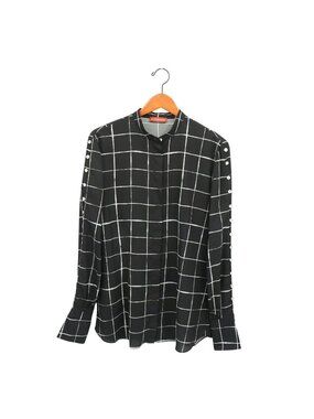 Altuzarra Black White Windowpane Plaid Oleana Blouse Top 42 US 10